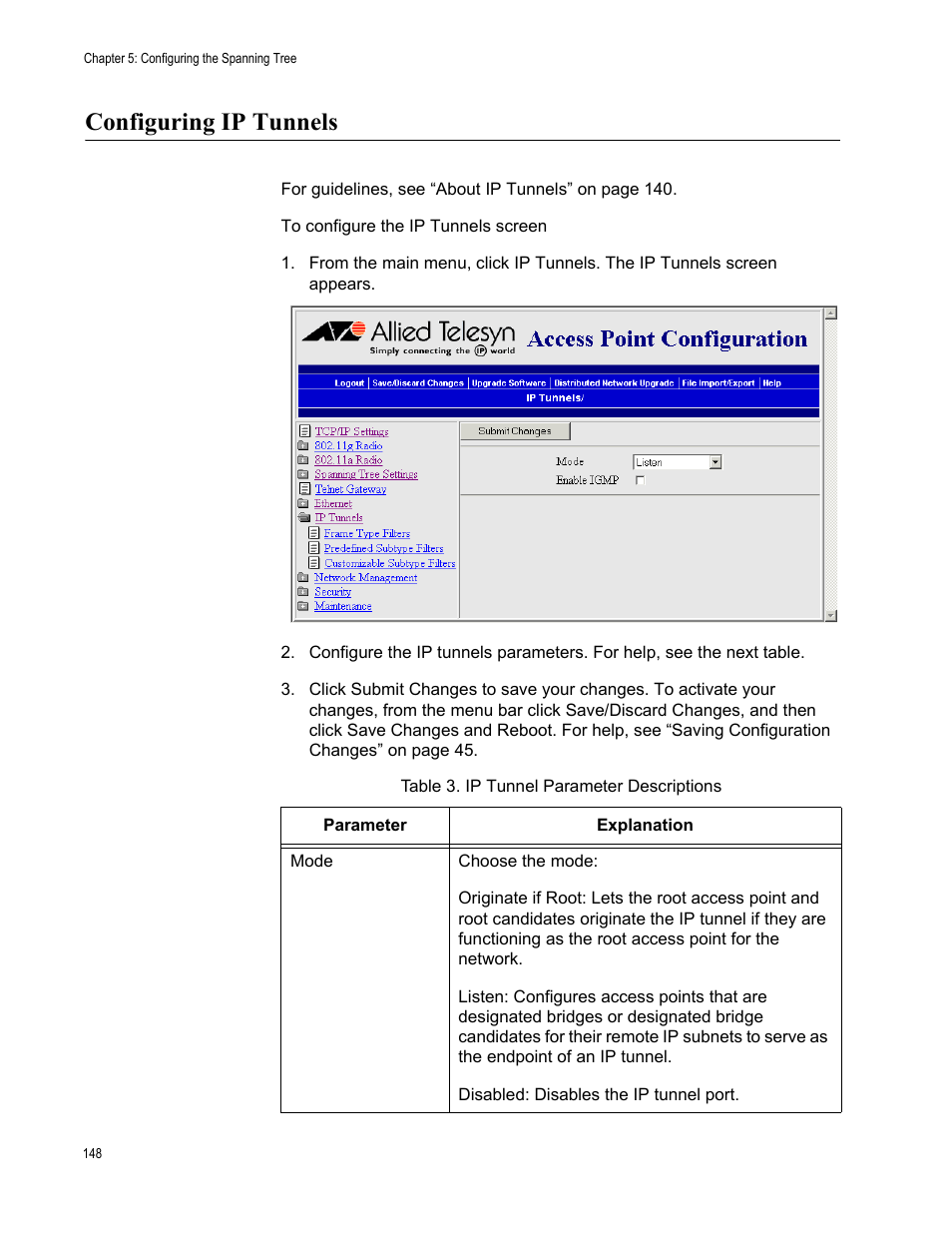 Configuring ip tunnels | Allied Telesis AT-WA7501 User Manual | Page 148 / 352