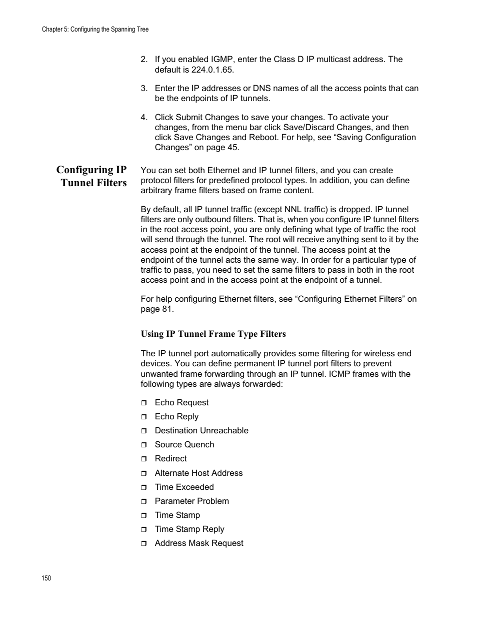 Configuring ip tunnel filters | Allied Telesis AT-WA7501 User Manual | Page 150 / 352