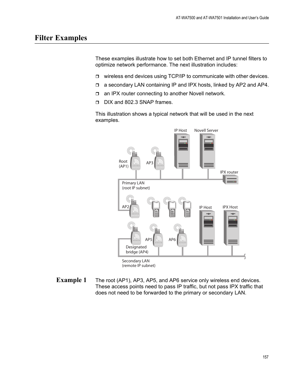 Filter examples, Example 1 | Allied Telesis AT-WA7501 User Manual | Page 157 / 352