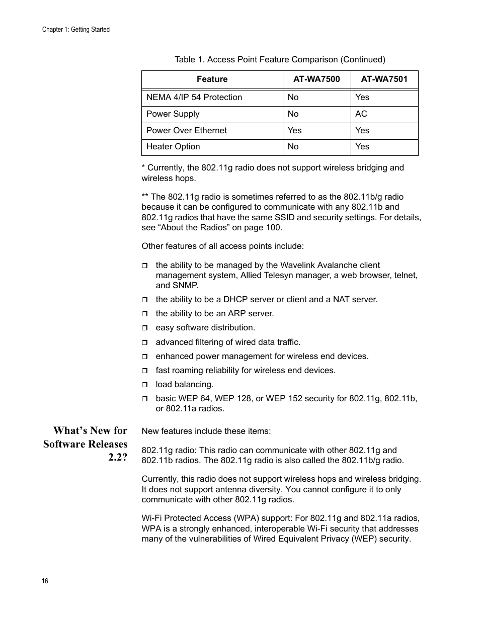 What’s new for software releases 2.2 | Allied Telesis AT-WA7501 User Manual | Page 16 / 352