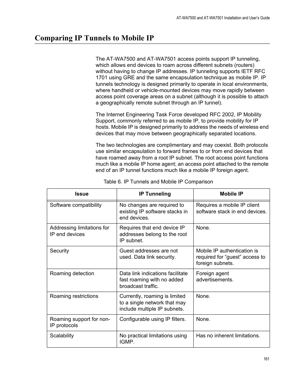 Comparing ip tunnels to mobile ip | Allied Telesis AT-WA7501 User Manual | Page 161 / 352
