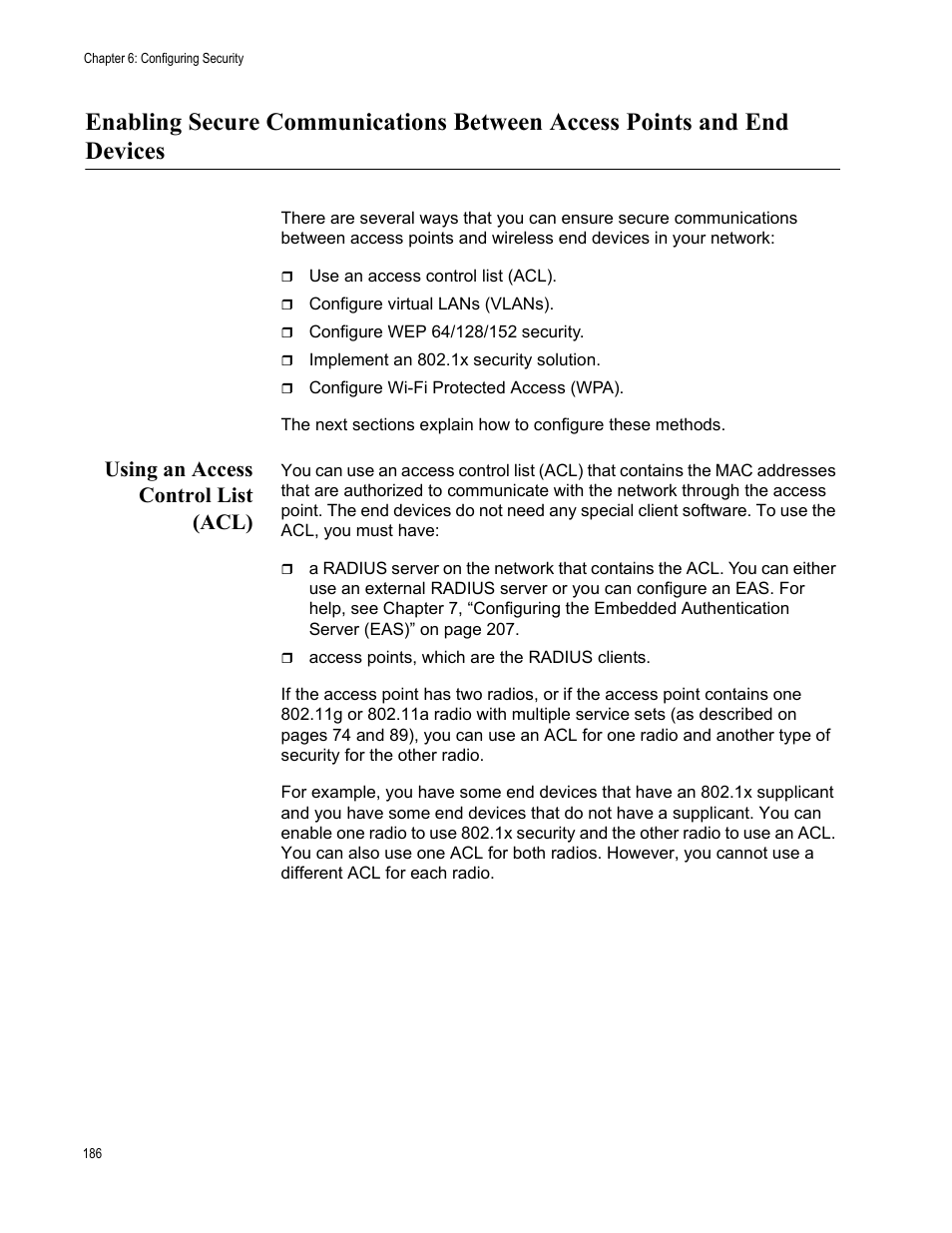 Using an access control list (acl) | Allied Telesis AT-WA7501 User Manual | Page 186 / 352