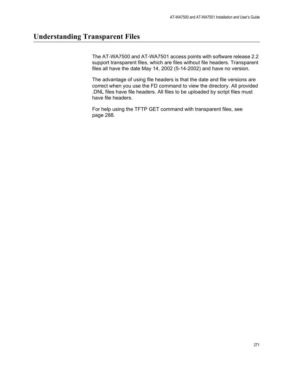 Understanding transparent files | Allied Telesis AT-WA7501 User Manual | Page 271 / 352