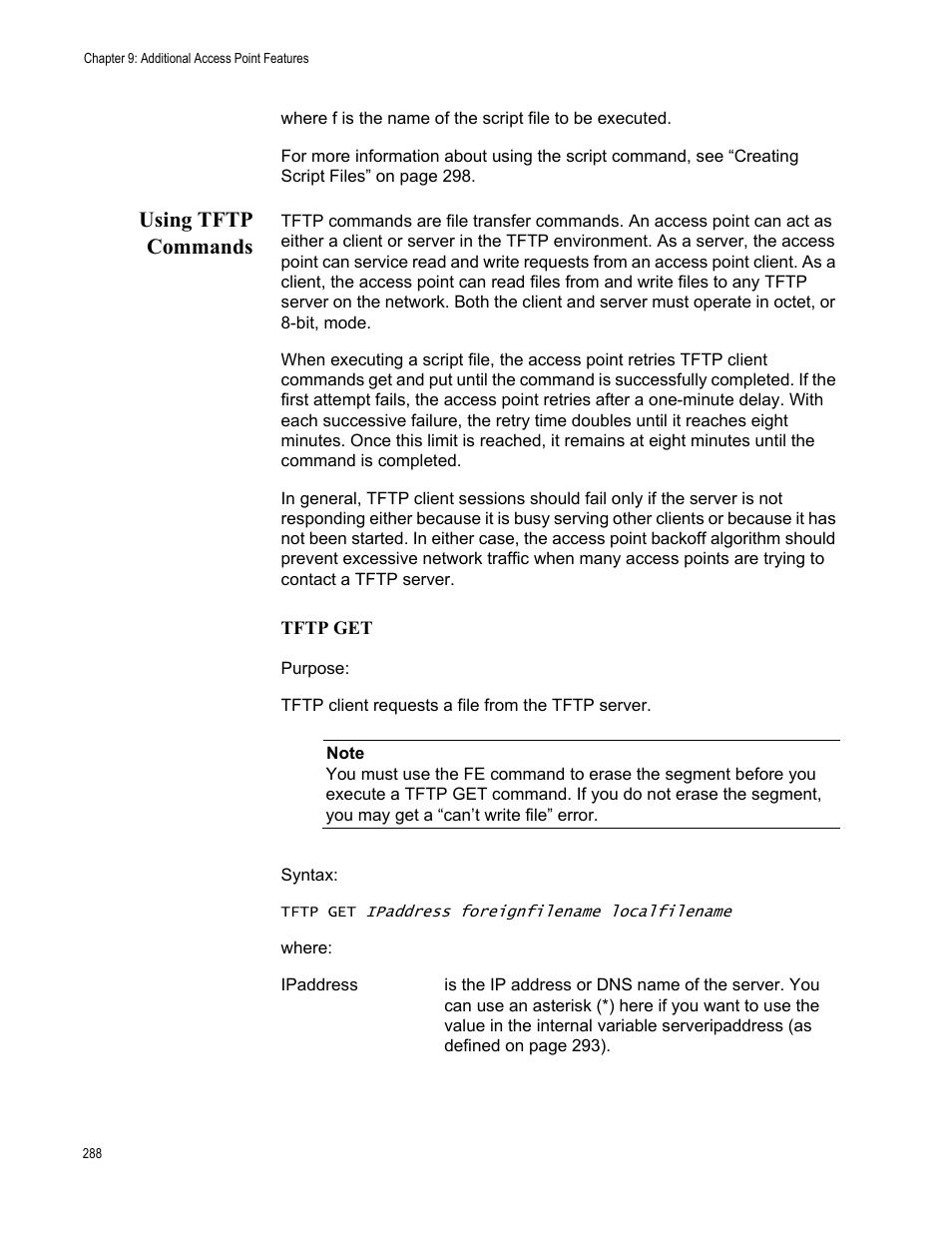 Using tftp commands | Allied Telesis AT-WA7501 User Manual | Page 288 / 352