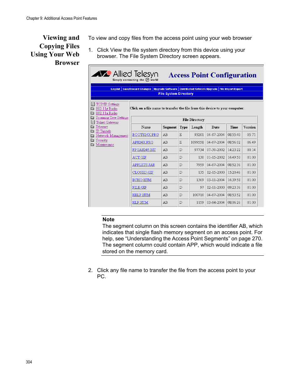 Viewing and copying files using your web browser | Allied Telesis AT-WA7501 User Manual | Page 304 / 352