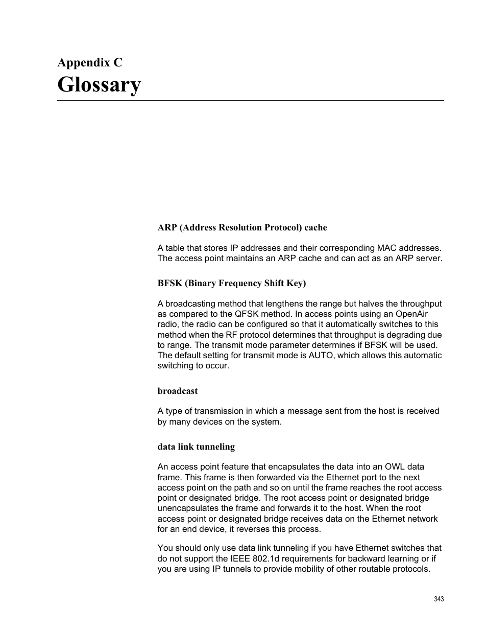 Appendix c, Glossary, Appendix c glossary | Allied Telesis AT-WA7501 User Manual | Page 343 / 352