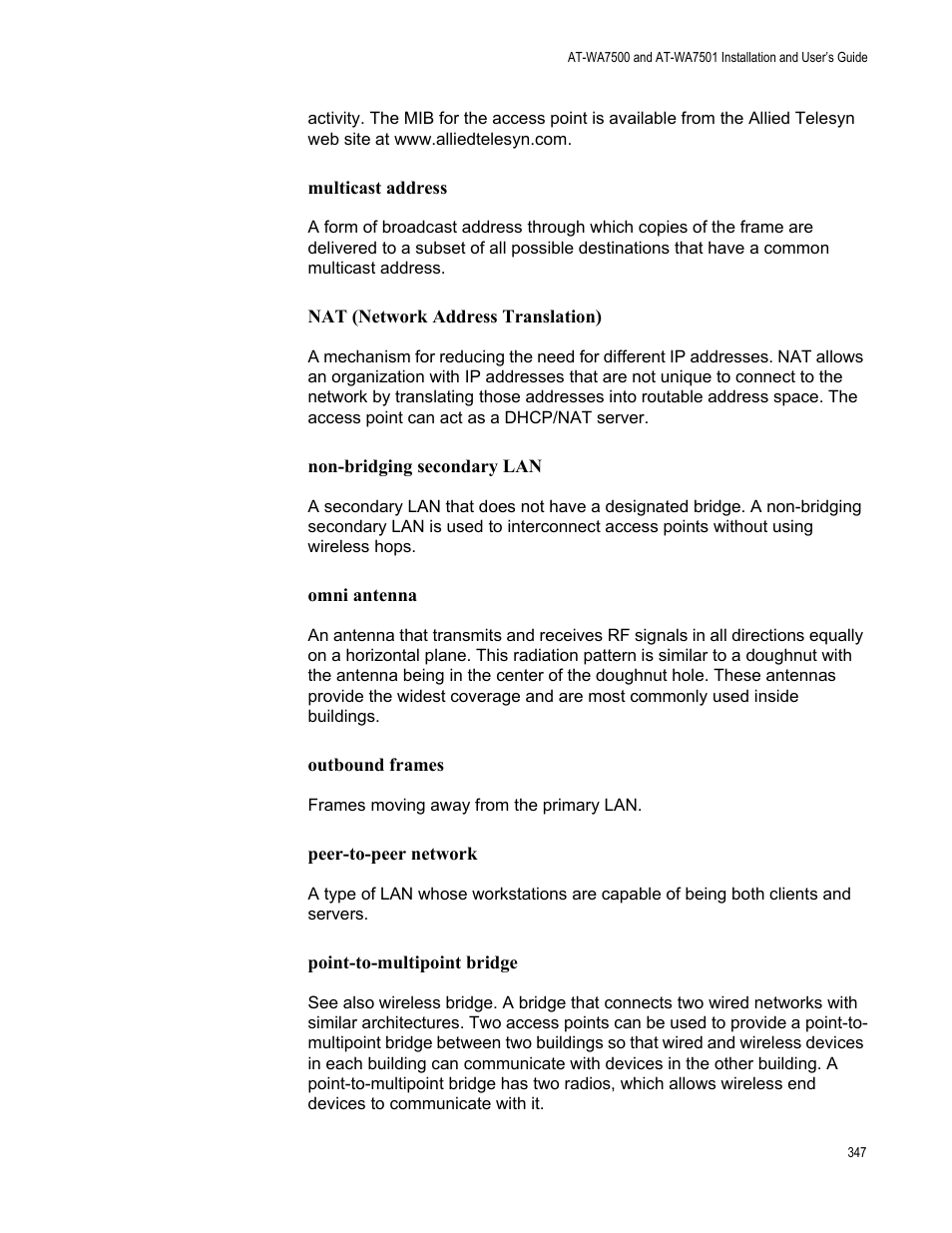 Allied Telesis AT-WA7501 User Manual | Page 347 / 352