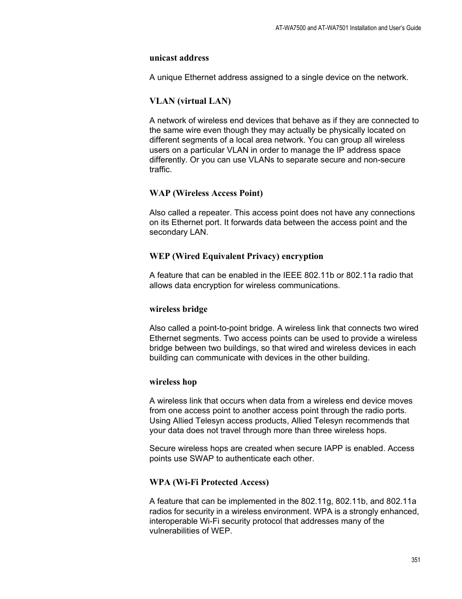Allied Telesis AT-WA7501 User Manual | Page 351 / 352