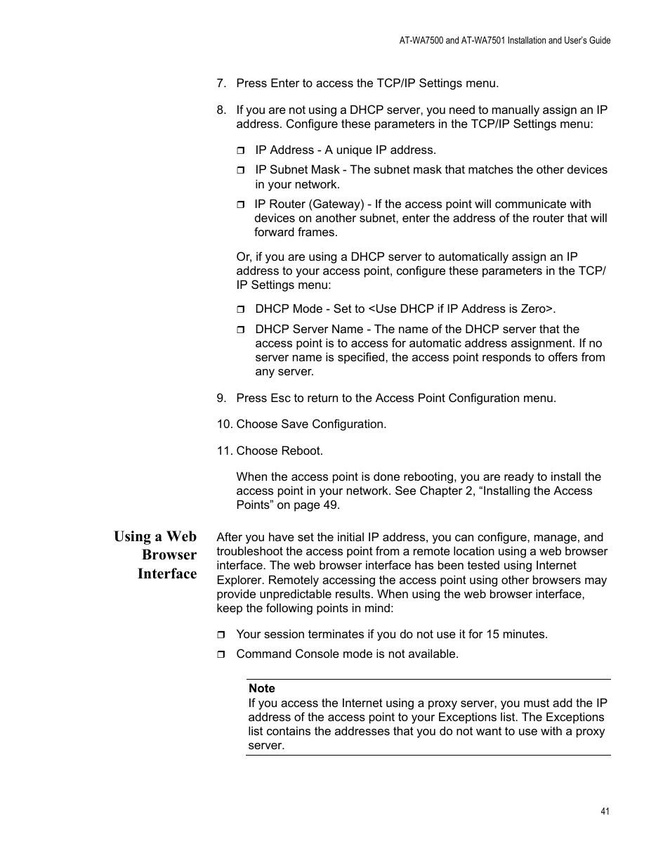 Using a web browser interface | Allied Telesis AT-WA7501 User Manual | Page 41 / 352