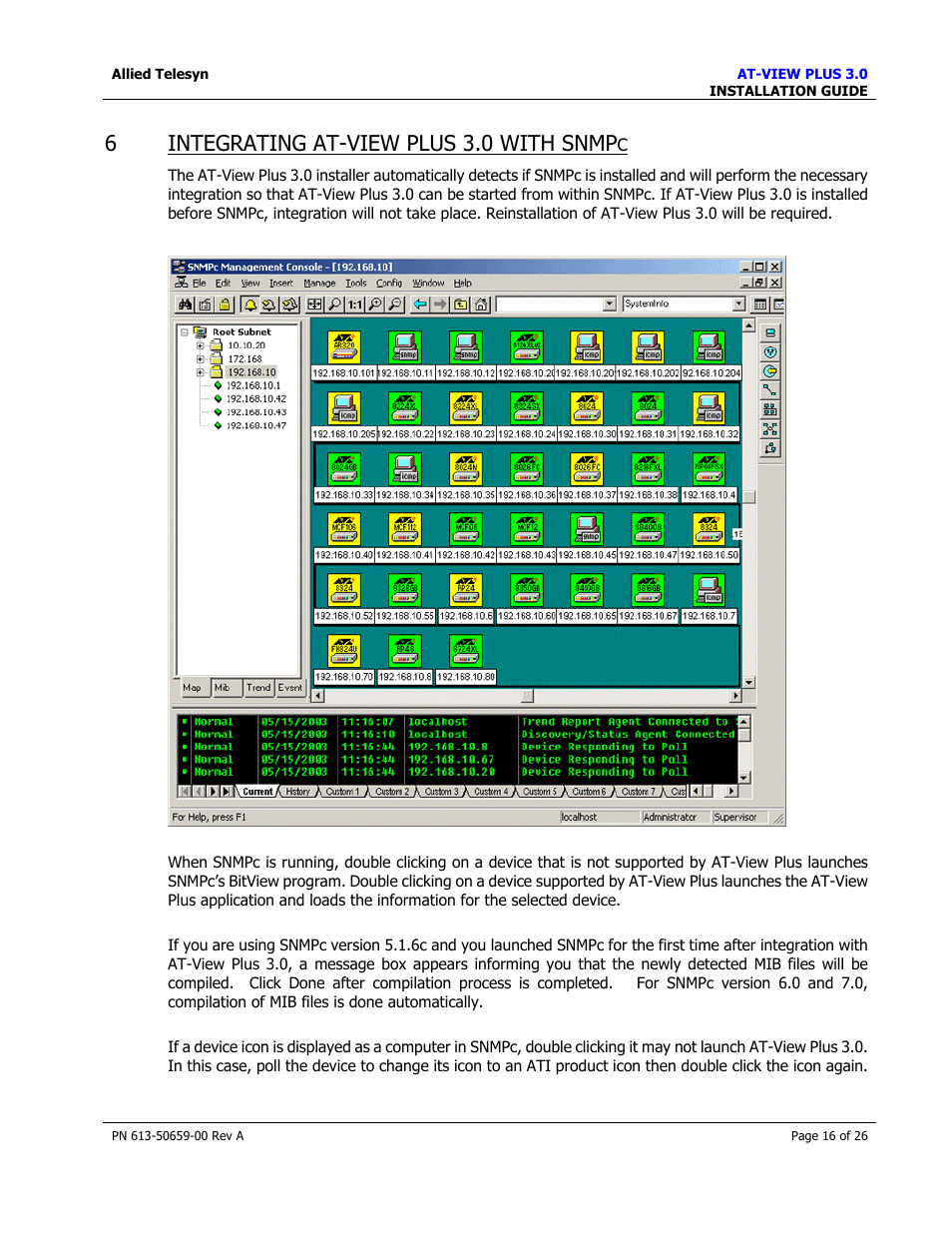Integrating at-view plus 3.0 with snmpc, 6integrating at-view plus 3.0 with snmp | Allied Telesis AT-VIEW PLUS 3.0 INSTALLATION User Manual | Page 16 / 26