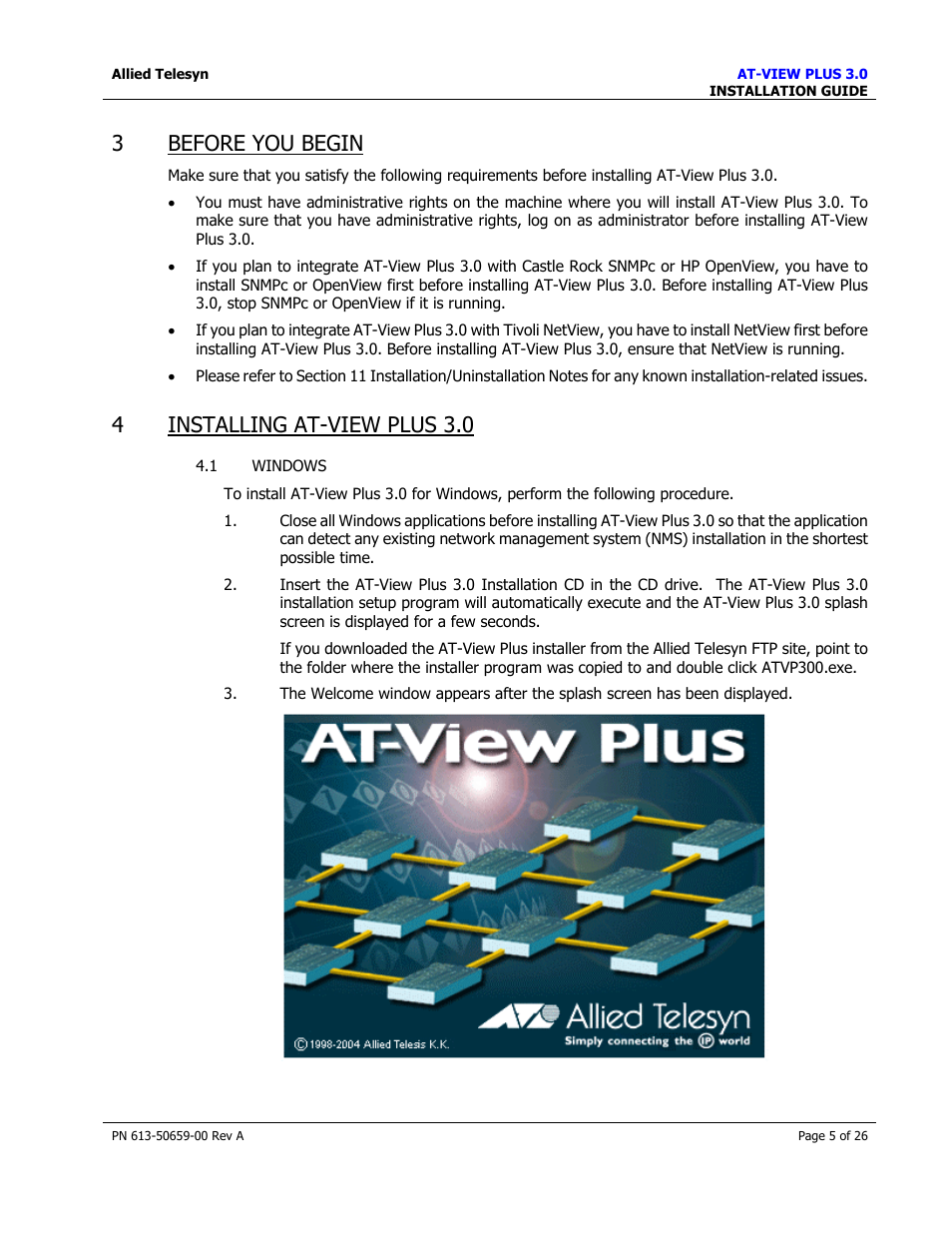 Before you begin, Installing at-view plus 3.0, Windows | 3before you begin, 4installing at-view plus 3.0 | Allied Telesis AT-VIEW PLUS 3.0 INSTALLATION User Manual | Page 5 / 26