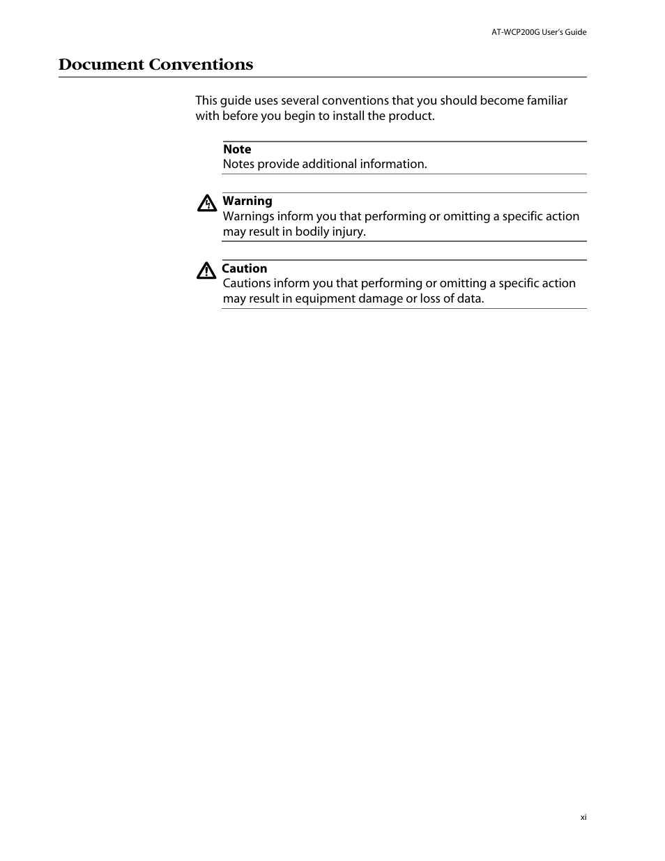 Document conventions | Allied Telesis AT-WCU200G User Manual | Page 11 / 60