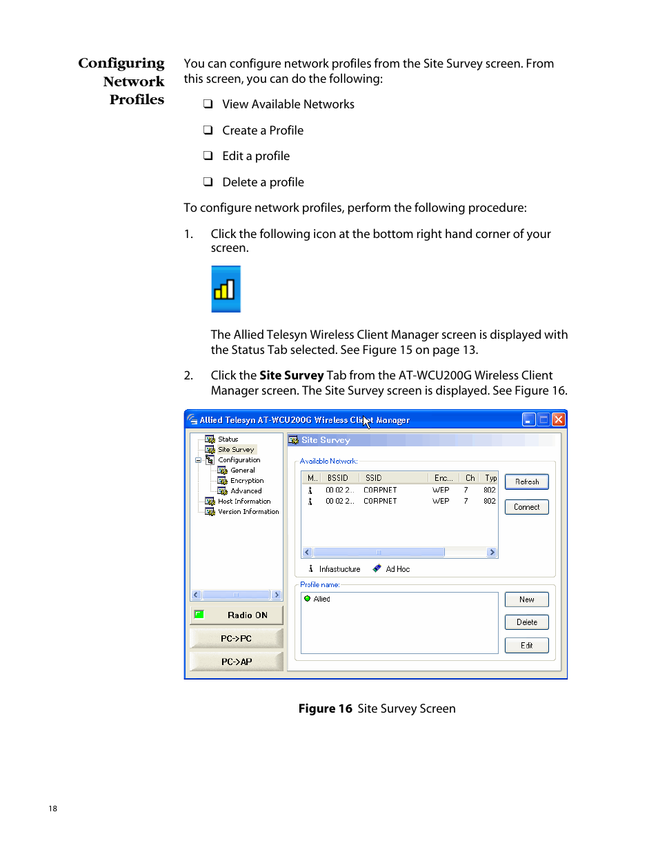 Configuring network profiles | Allied Telesis AT-WCU200G User Manual | Page 32 / 60