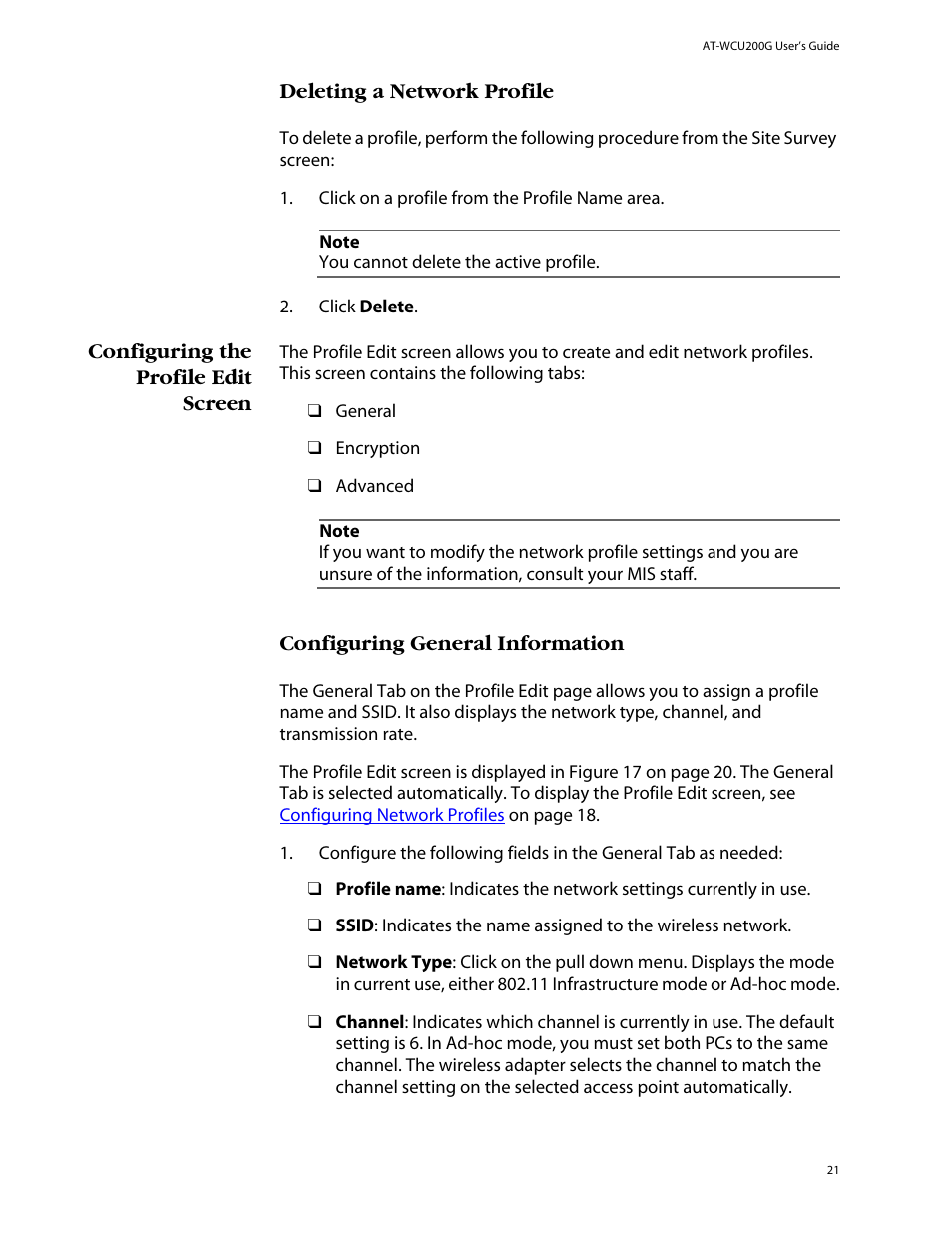 Configuring the profile edit screen, Configuring the, Profile edit screen | Allied Telesis AT-WCU200G User Manual | Page 35 / 60