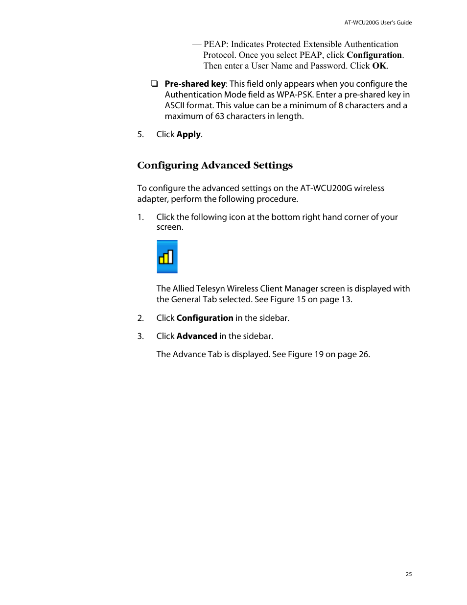 Configuring advanced settings | Allied Telesis AT-WCU200G User Manual | Page 39 / 60
