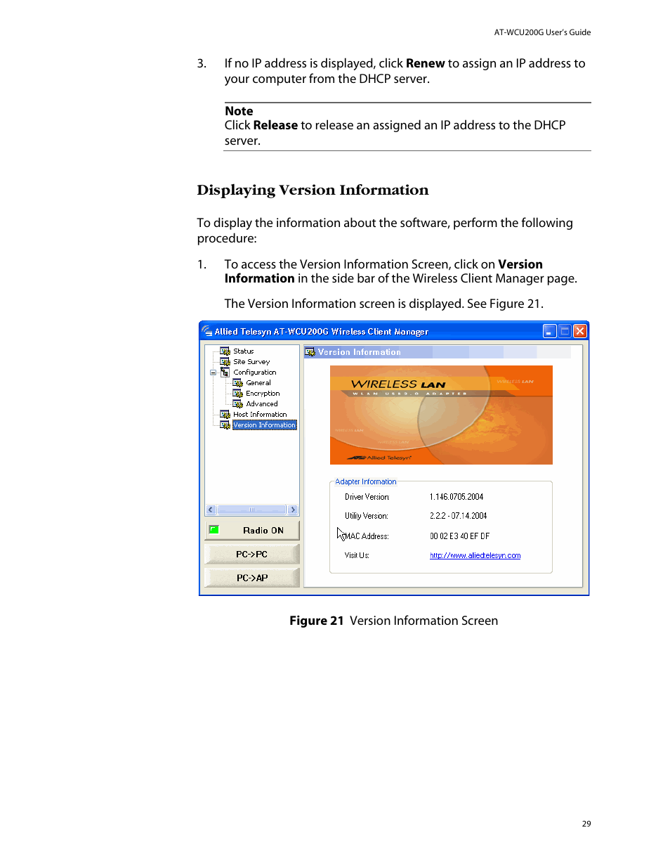 Displaying version information | Allied Telesis AT-WCU200G User Manual | Page 43 / 60