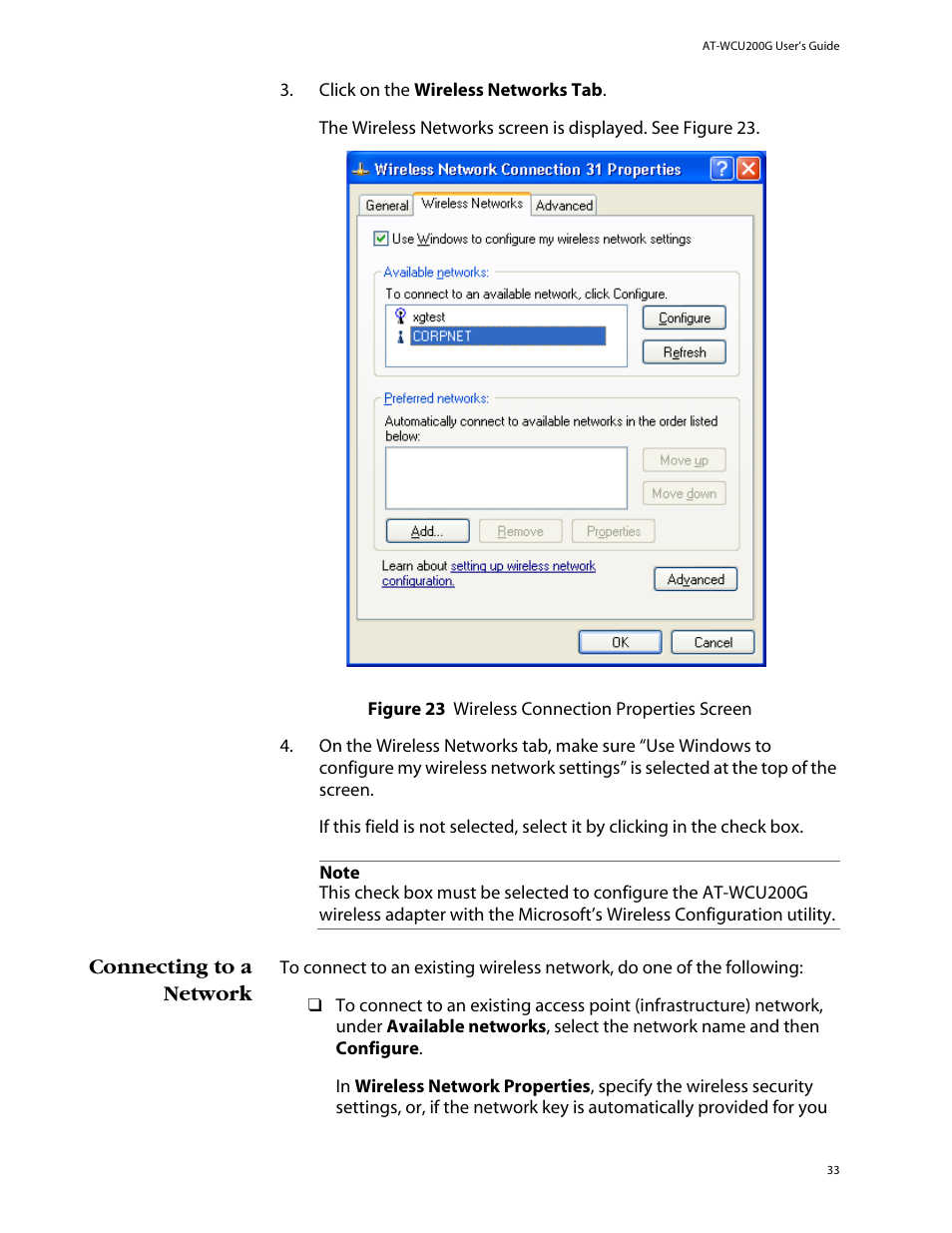 Connecting to a network | Allied Telesis AT-WCU200G User Manual | Page 47 / 60