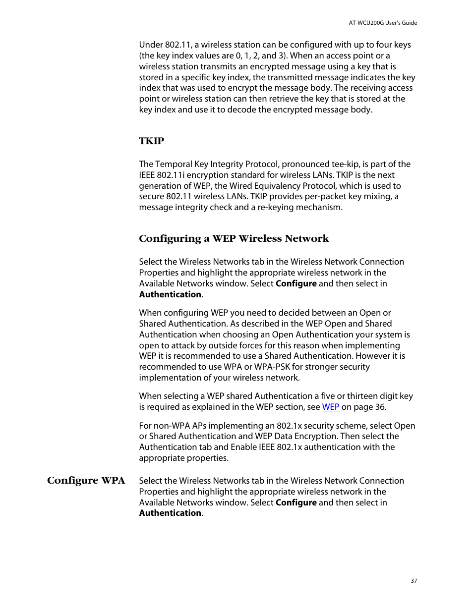 Configure wpa | Allied Telesis AT-WCU200G User Manual | Page 51 / 60