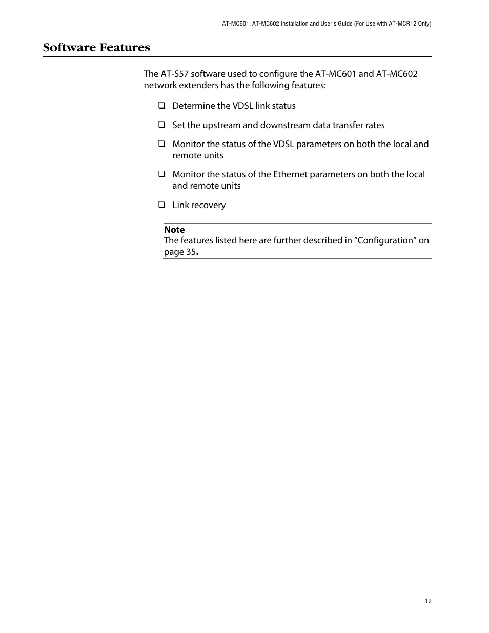 Software features | Allied Telesis AT-MC602 User Manual | Page 19 / 65