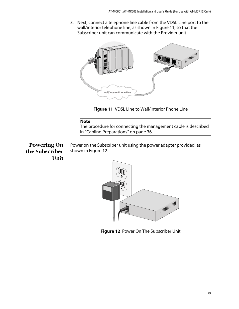 Powering on the subscriber unit, Vdsl extended ethernet pstn | Allied Telesis AT-MC602 User Manual | Page 29 / 65