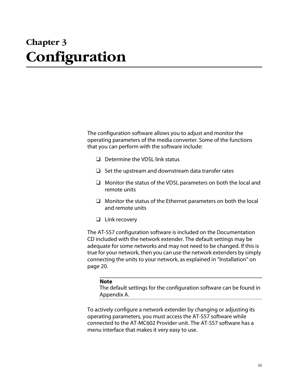 Chapter 3, Configuration | Allied Telesis AT-MC602 User Manual | Page 35 / 65