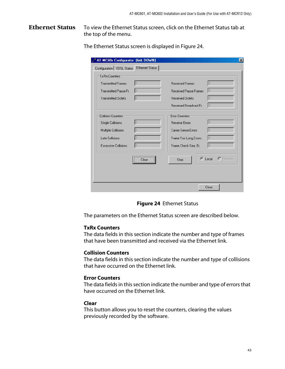 Ethernet status | Allied Telesis AT-MC602 User Manual | Page 43 / 65