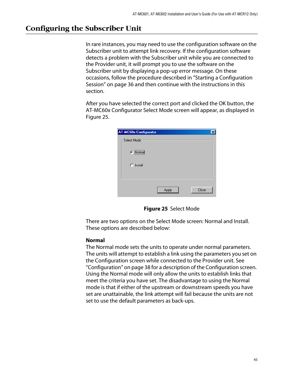 Configuring the subscriber unit | Allied Telesis AT-MC602 User Manual | Page 45 / 65