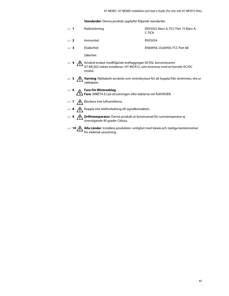 Allied Telesis AT-MC602 User Manual | Page 65 / 65