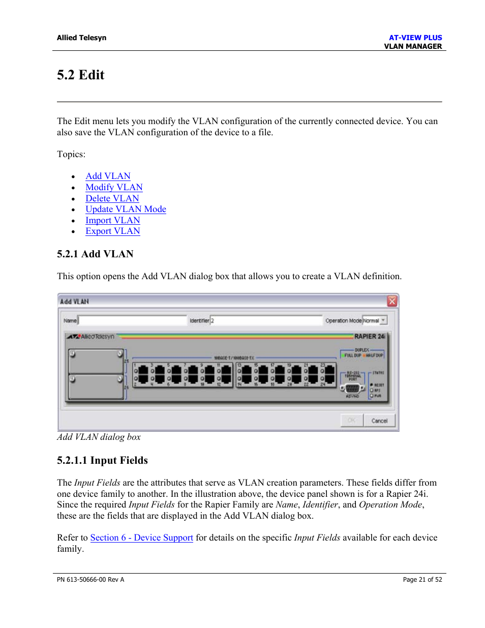 2 edit, 1 add vlan, 1 input fields | Allied Telesis AT-VIEW PLUS 3.0 VLAN MANAGER User Manual | Page 21 / 52