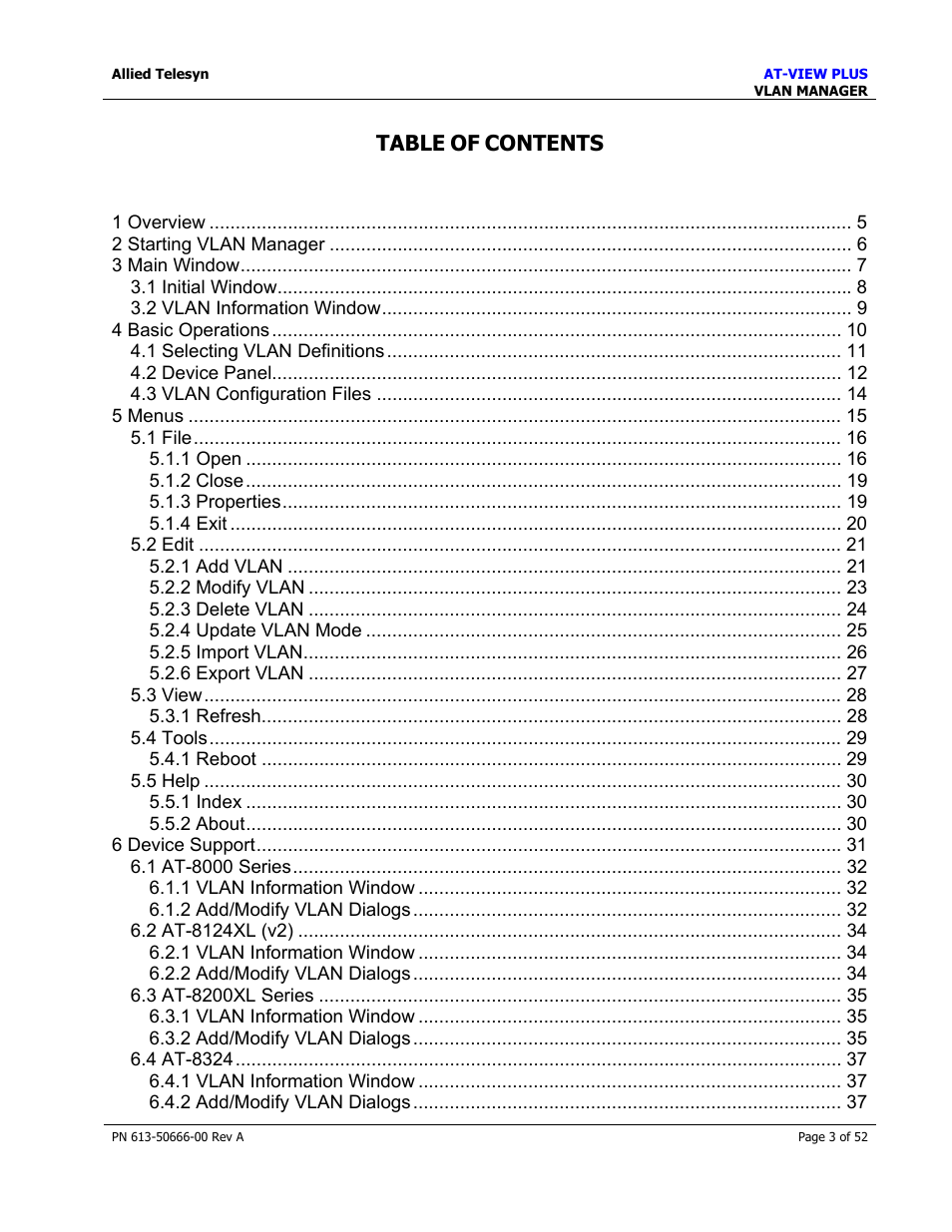 Allied Telesis AT-VIEW PLUS 3.0 VLAN MANAGER User Manual | Page 3 / 52