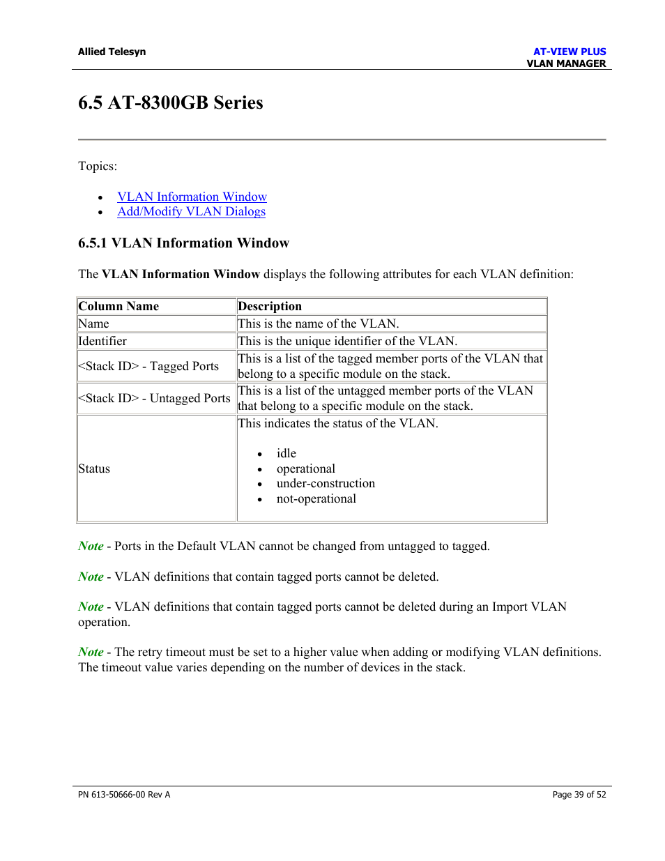 5 at-8300gb series, 1 vlan information window | Allied Telesis AT-VIEW PLUS 3.0 VLAN MANAGER User Manual | Page 39 / 52