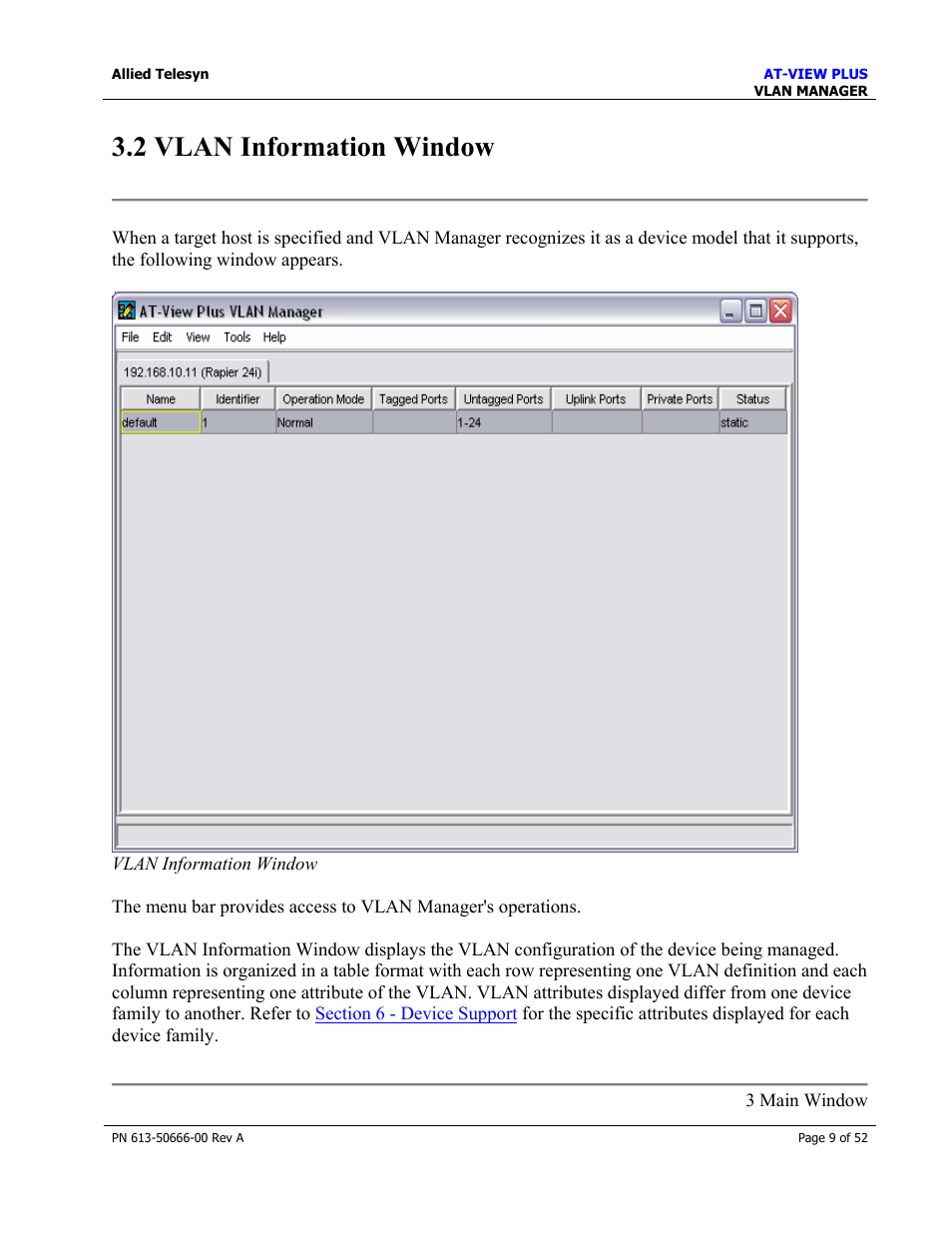 2 vlan information window | Allied Telesis AT-VIEW PLUS 3.0 VLAN MANAGER User Manual | Page 9 / 52