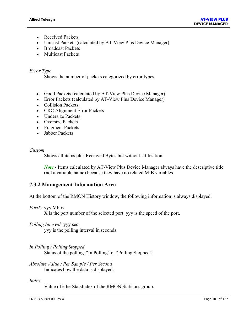 2 management information area, Management information area | Allied Telesis AT-VIEW PLUS 3.0 DEVICE MANAGER User Manual | Page 101 / 127