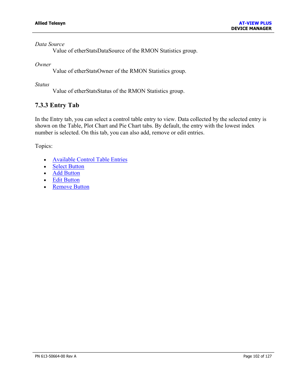 3 entry tab, Entry tab | Allied Telesis AT-VIEW PLUS 3.0 DEVICE MANAGER User Manual | Page 102 / 127