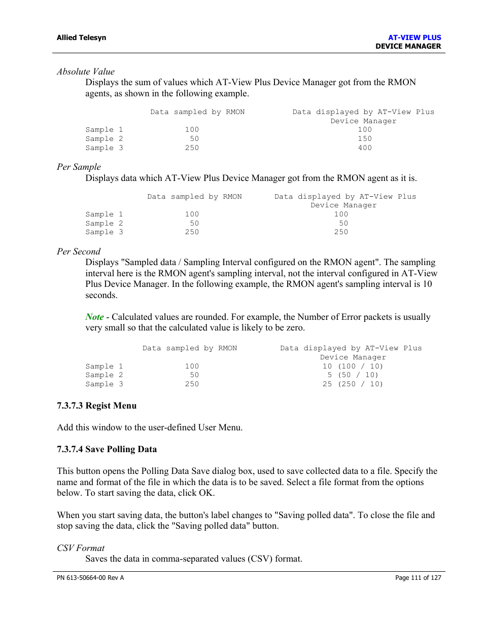 3 regist menu, 4 save polling data, Regist menu | Save polling data | Allied Telesis AT-VIEW PLUS 3.0 DEVICE MANAGER User Manual | Page 111 / 127