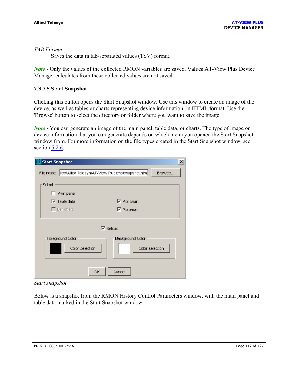 5 start snapshot, Start snapshot | Allied Telesis AT-VIEW PLUS 3.0 DEVICE MANAGER User Manual | Page 112 / 127