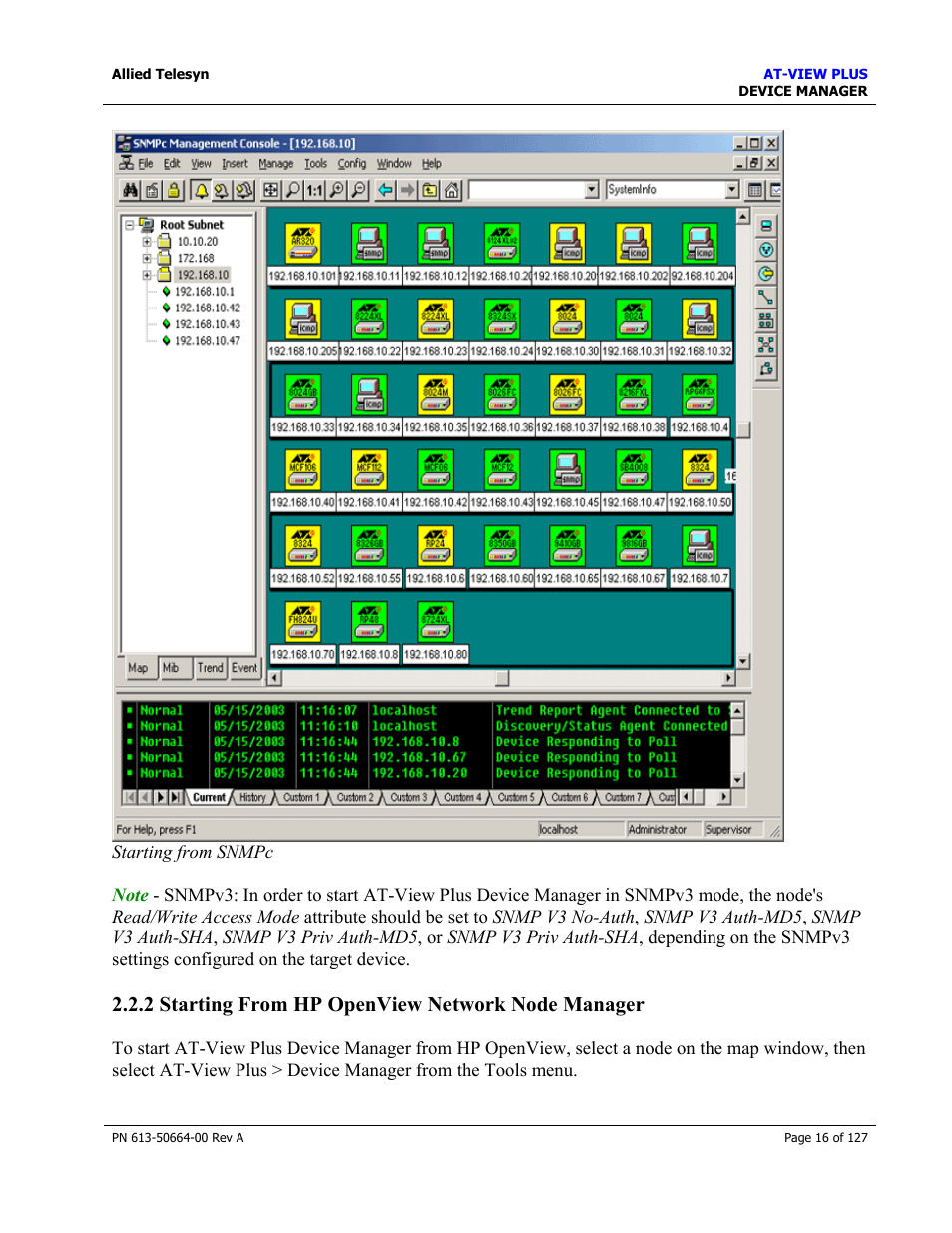 2 starting from hp openview network node manager, Starting from hp openview network node manager | Allied Telesis AT-VIEW PLUS 3.0 DEVICE MANAGER User Manual | Page 16 / 127