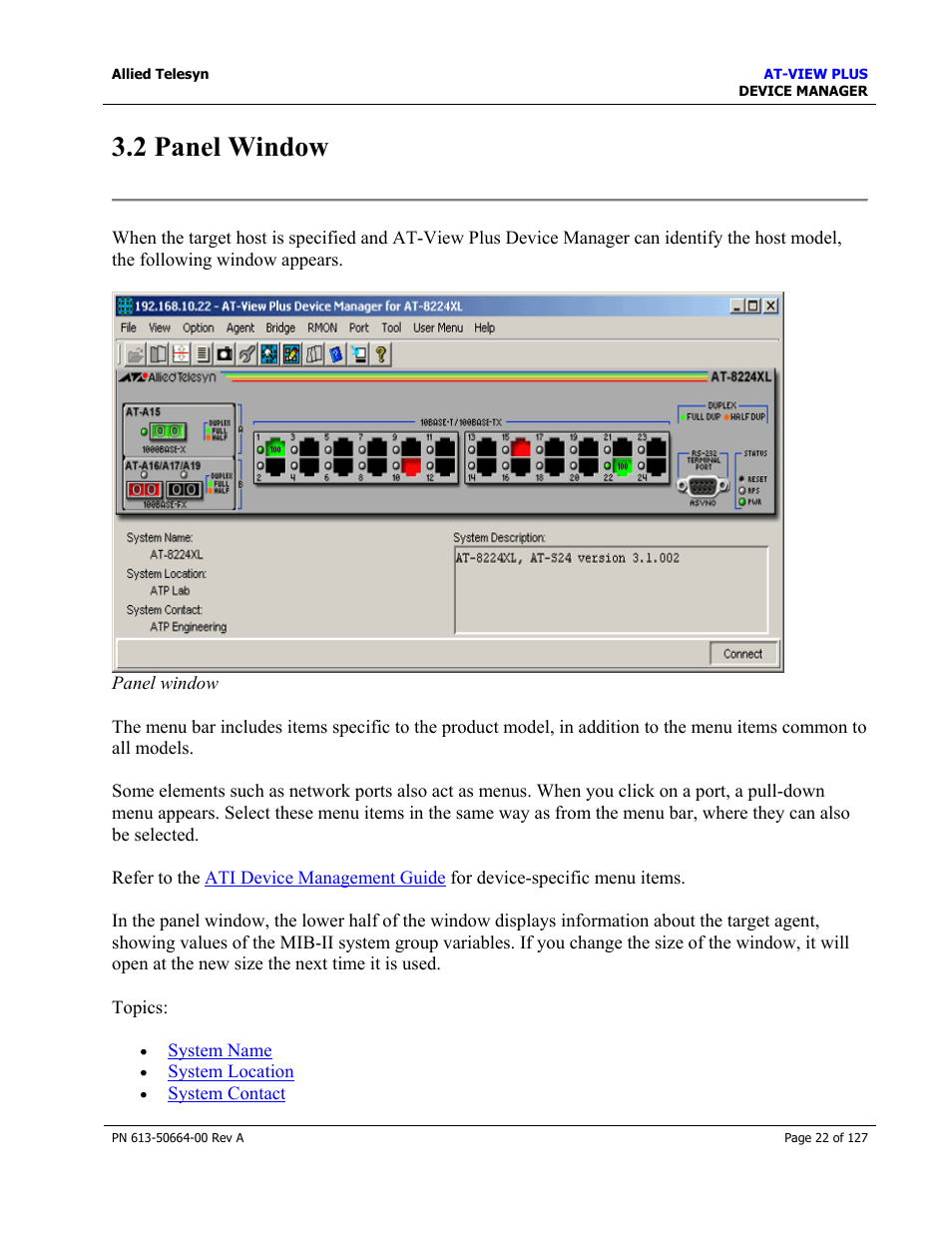 2 panel window | Allied Telesis AT-VIEW PLUS 3.0 DEVICE MANAGER User Manual | Page 22 / 127