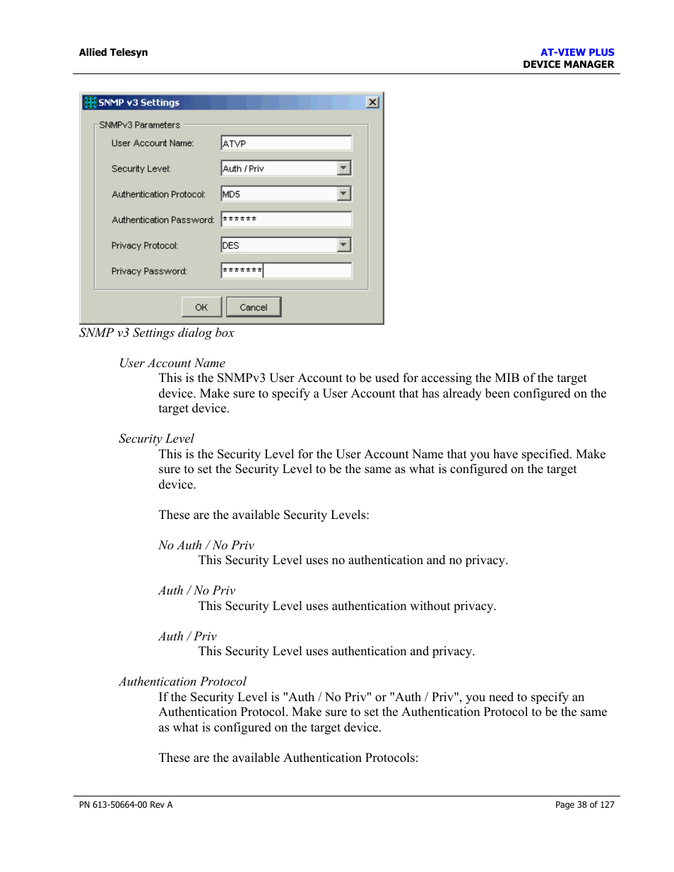 Allied Telesis AT-VIEW PLUS 3.0 DEVICE MANAGER User Manual | Page 38 / 127