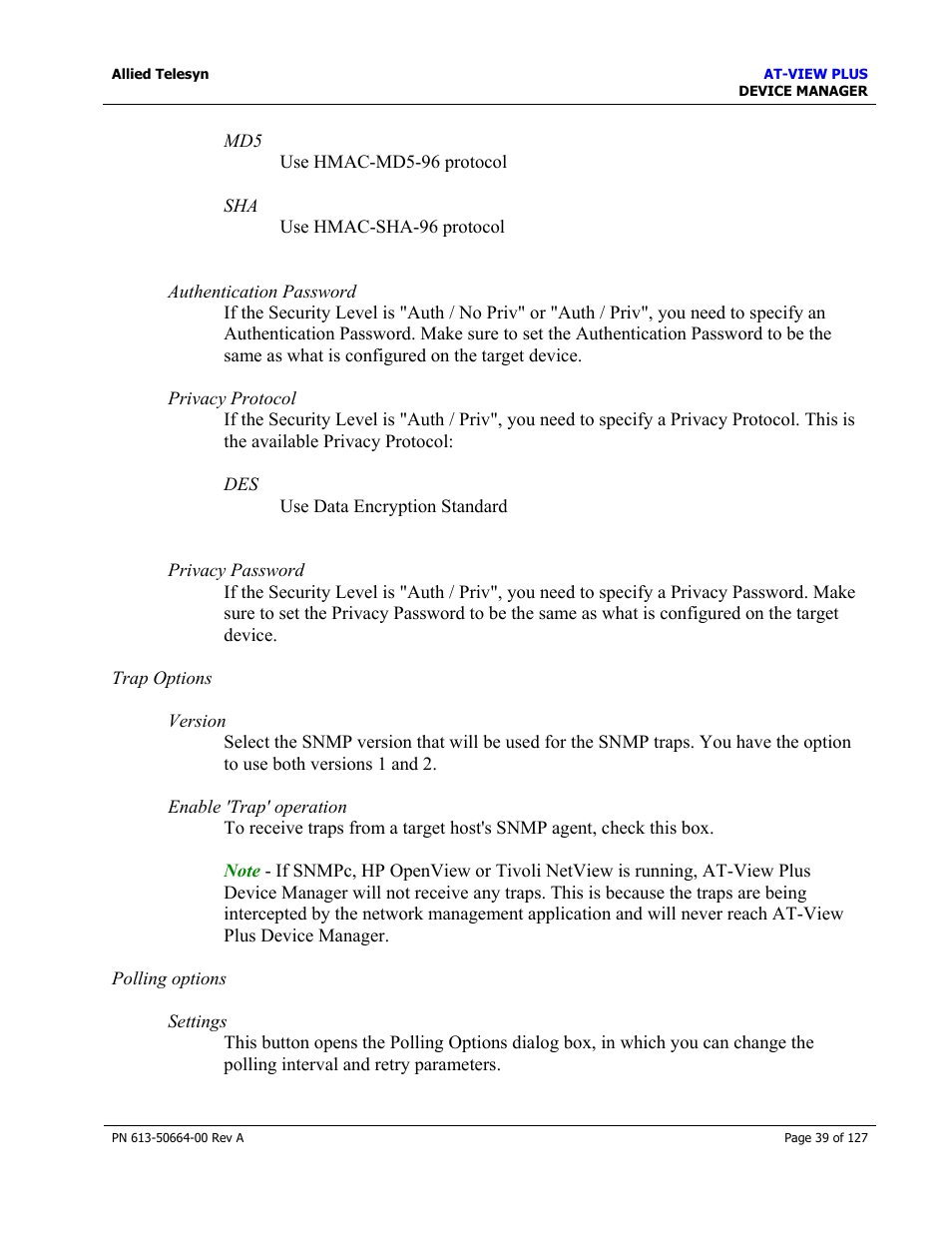Allied Telesis AT-VIEW PLUS 3.0 DEVICE MANAGER User Manual | Page 39 / 127