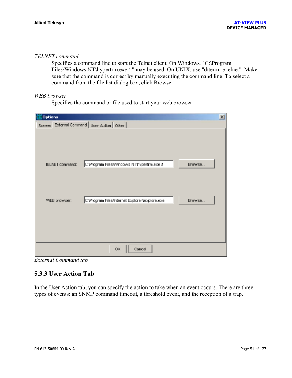 3 user action tab, User action tab | Allied Telesis AT-VIEW PLUS 3.0 DEVICE MANAGER User Manual | Page 51 / 127