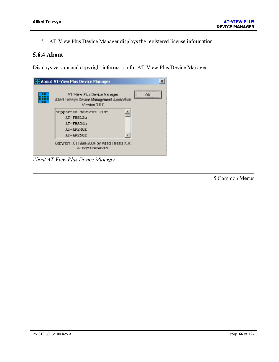 4 about, Mib variable window, About | Allied Telesis AT-VIEW PLUS 3.0 DEVICE MANAGER User Manual | Page 66 / 127