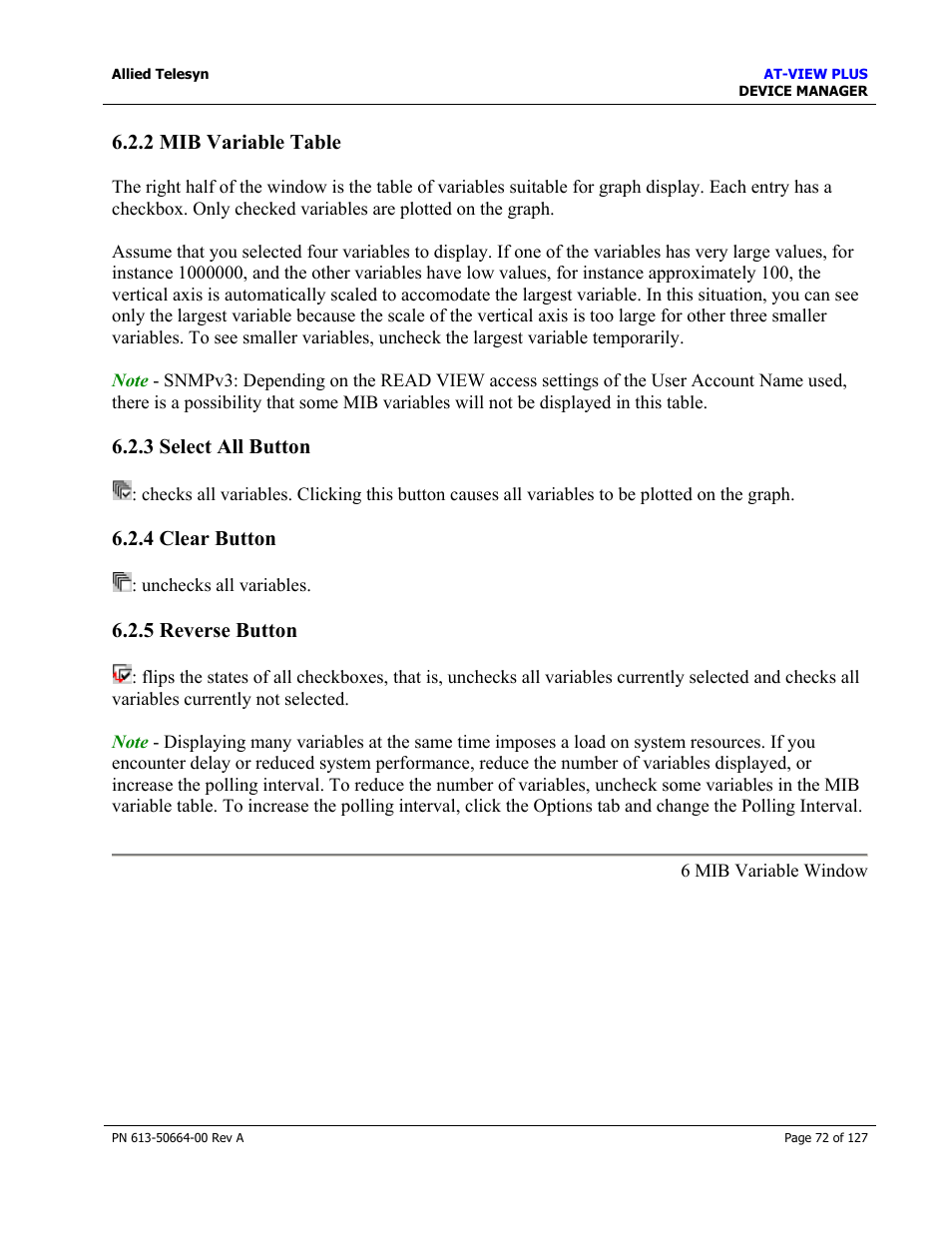 2 mib variable table, 3 select all button, 4 clear button | 5 reverse button, Bar chart tab, Select all button, Clear button, Reverse button | Allied Telesis AT-VIEW PLUS 3.0 DEVICE MANAGER User Manual | Page 72 / 127