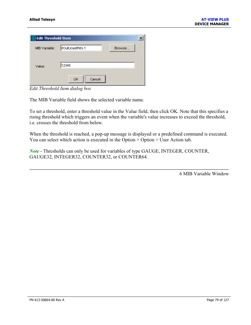 Options tab | Allied Telesis AT-VIEW PLUS 3.0 DEVICE MANAGER User Manual | Page 79 / 127
