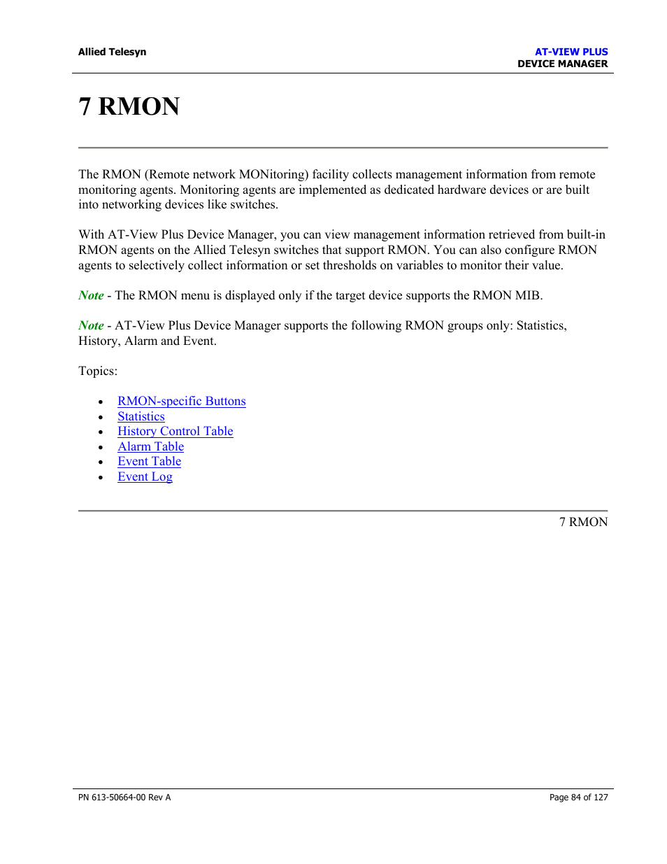 7 rmon, Rmon | Allied Telesis AT-VIEW PLUS 3.0 DEVICE MANAGER User Manual | Page 84 / 127