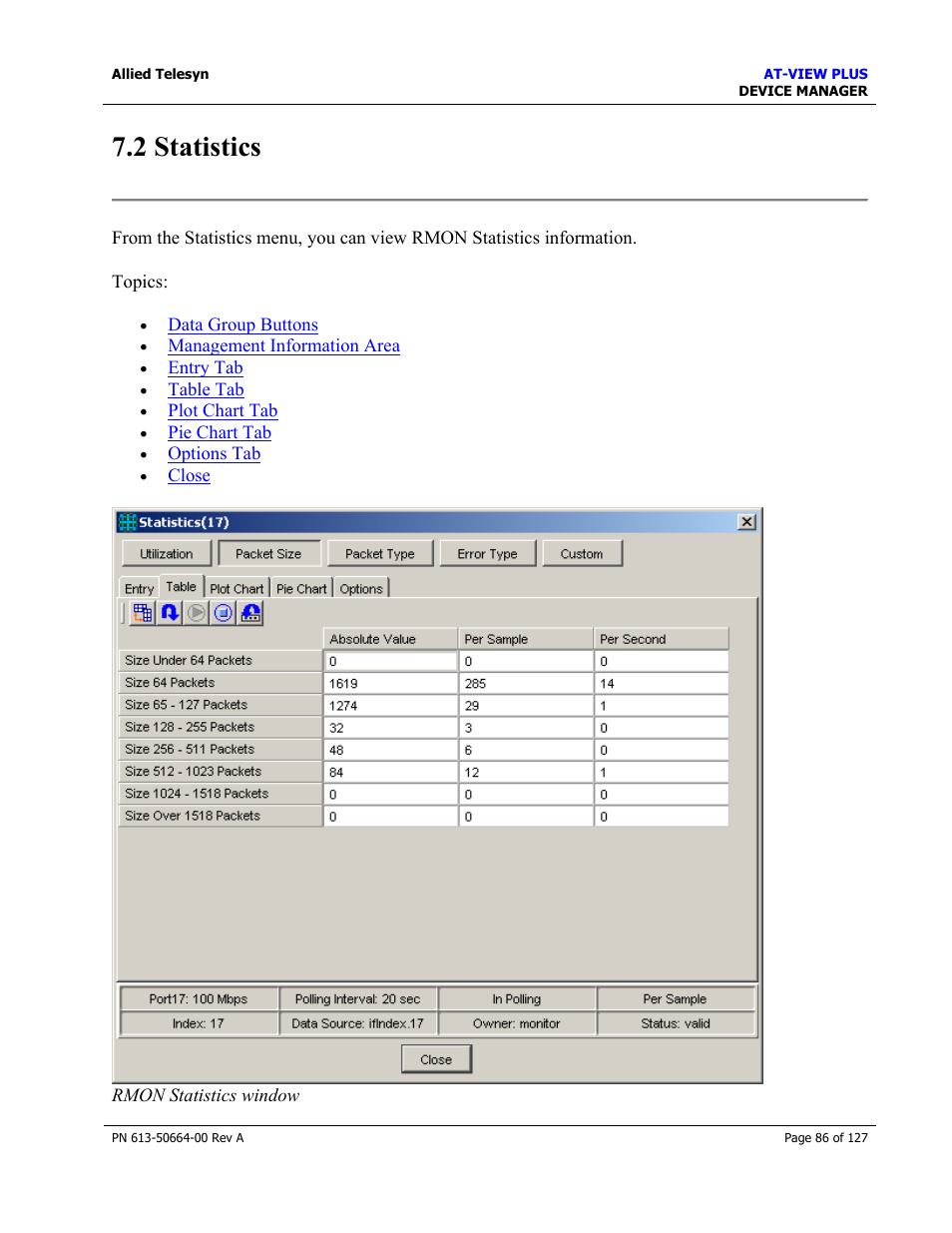 2 statistics | Allied Telesis AT-VIEW PLUS 3.0 DEVICE MANAGER User Manual | Page 86 / 127