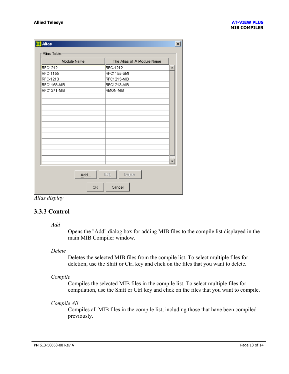 3 control | Allied Telesis AT-VIEW PLUS 3.0 MIB COMPILER User Manual | Page 13 / 14