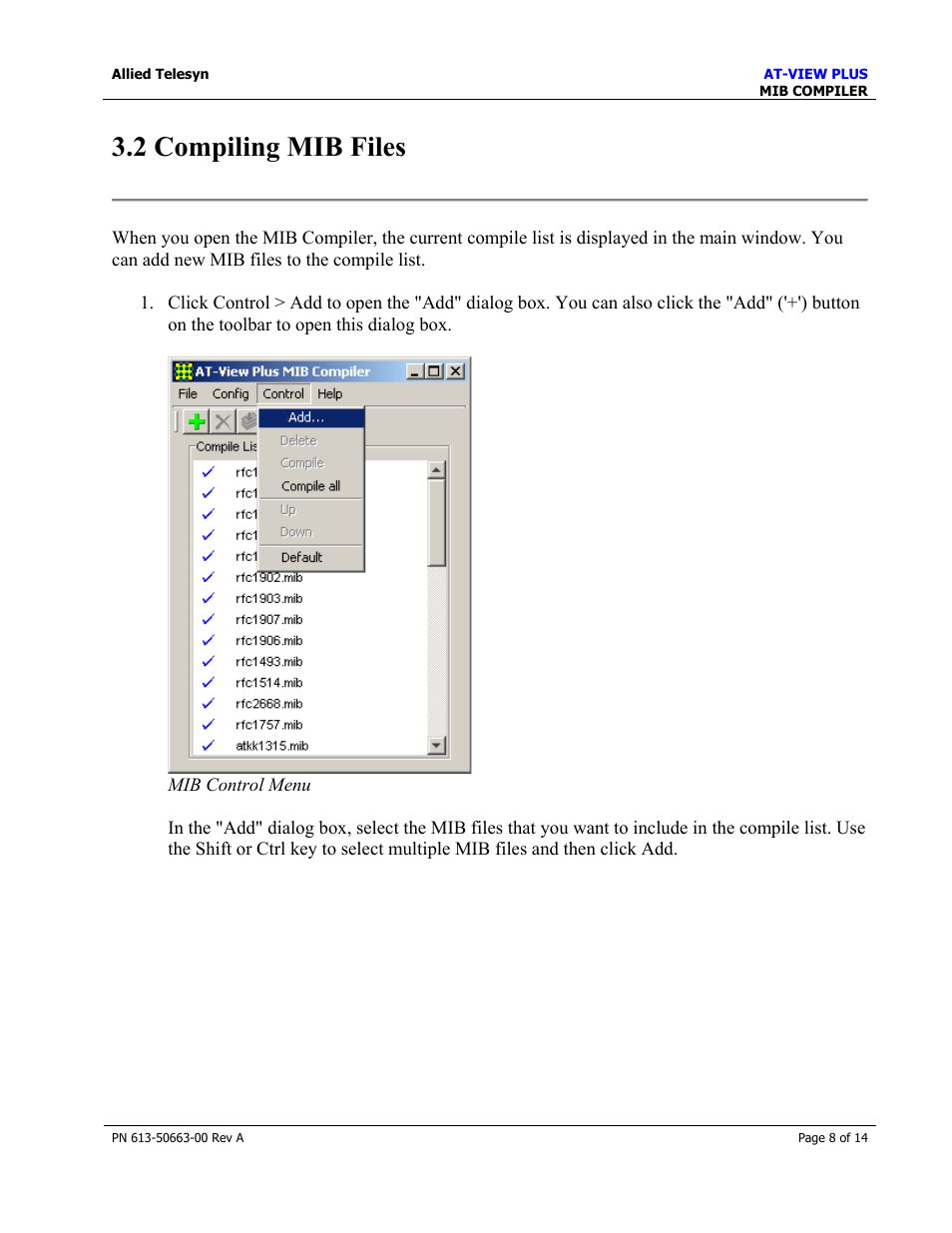 2 compiling mib files | Allied Telesis AT-VIEW PLUS 3.0 MIB COMPILER User Manual | Page 8 / 14