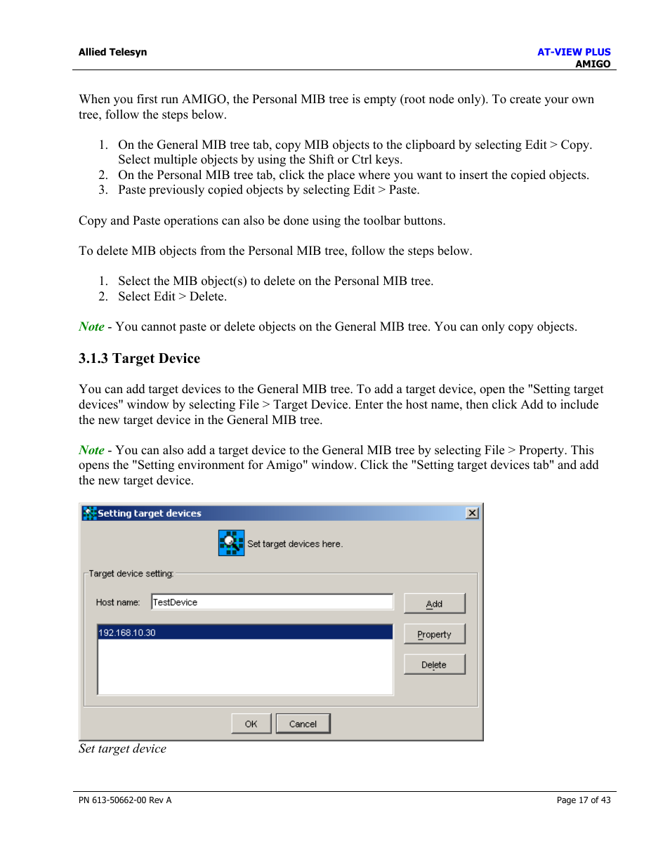 3 target device, Target device | Allied Telesis AT-VIEW PLUS 3.0 AMIGO User Manual | Page 17 / 43