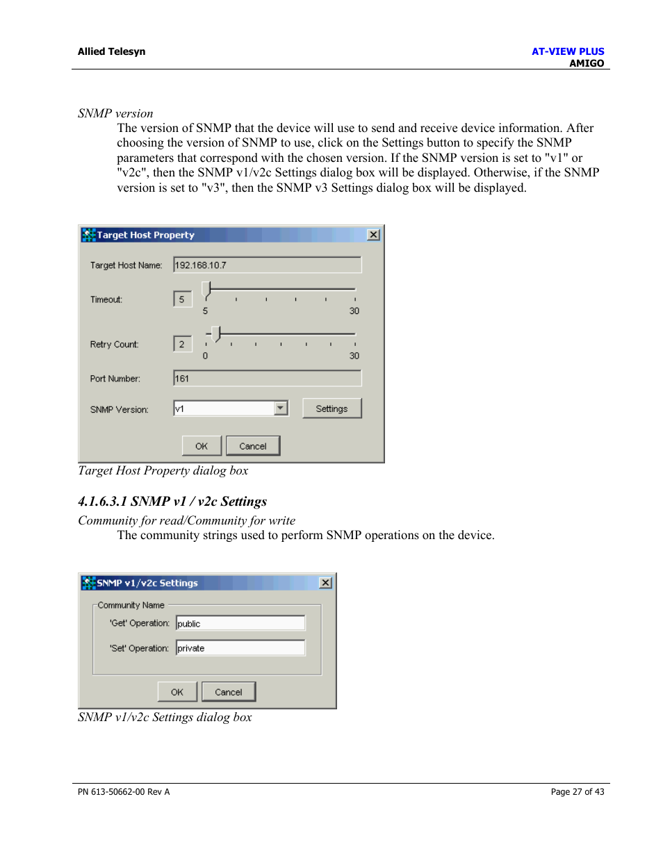 1 snmp v1 / v2c settings | Allied Telesis AT-VIEW PLUS 3.0 AMIGO User Manual | Page 27 / 43